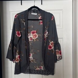 Boho Floral Gray Kimono Cardigan